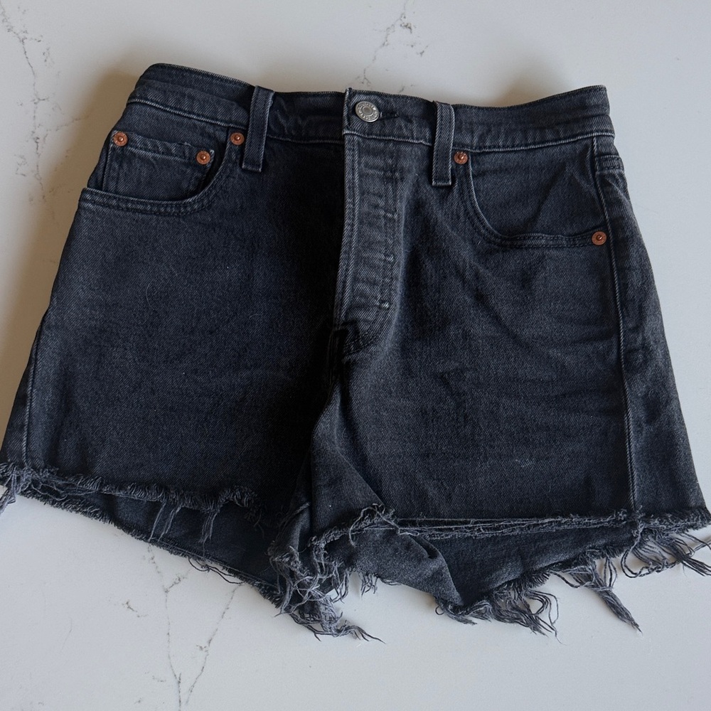 Levi's Black Frayed Hem Denim Shorts